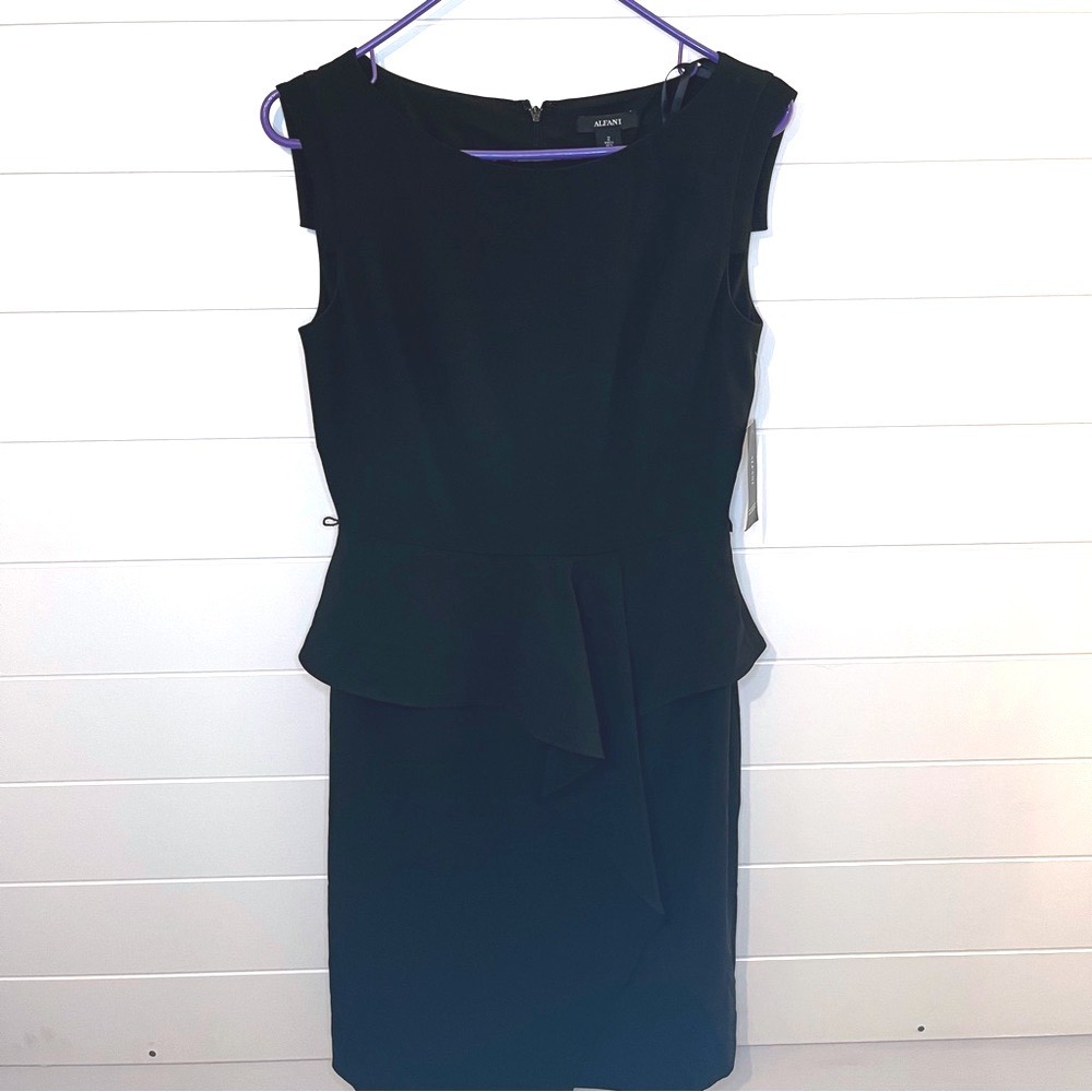Alfani NWT Black Peplum Midi Dress Cocktail Party Dress Wedding Size 2